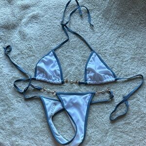 Frankie's Bikinis Blue and White Triangle Bikini